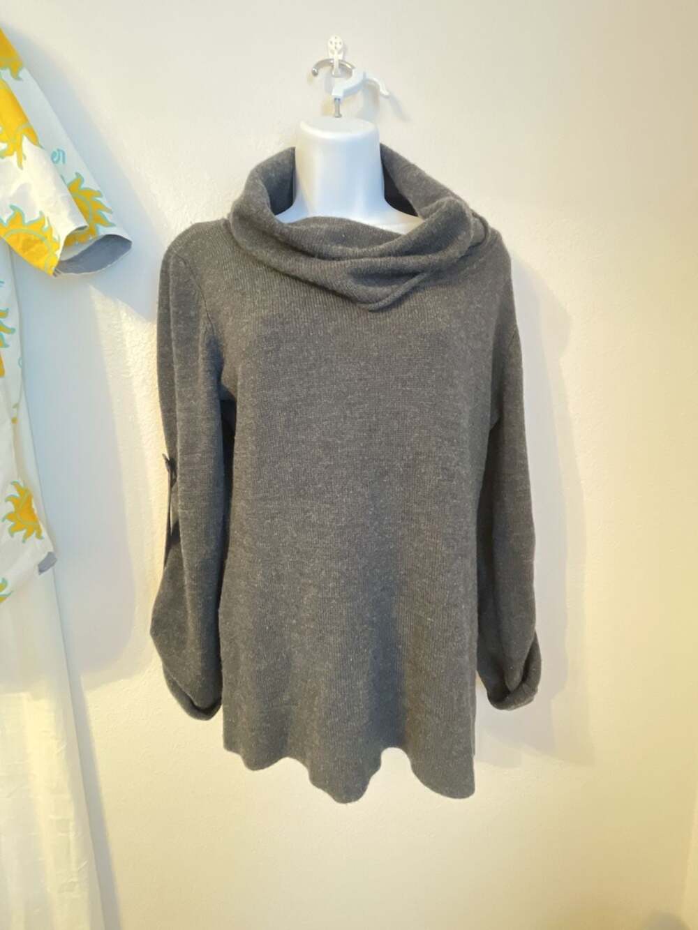 Saks Fifth Avenue Threads Gray Cowl Neck 
Tab Sleeve Sweater Medium
Merino wool